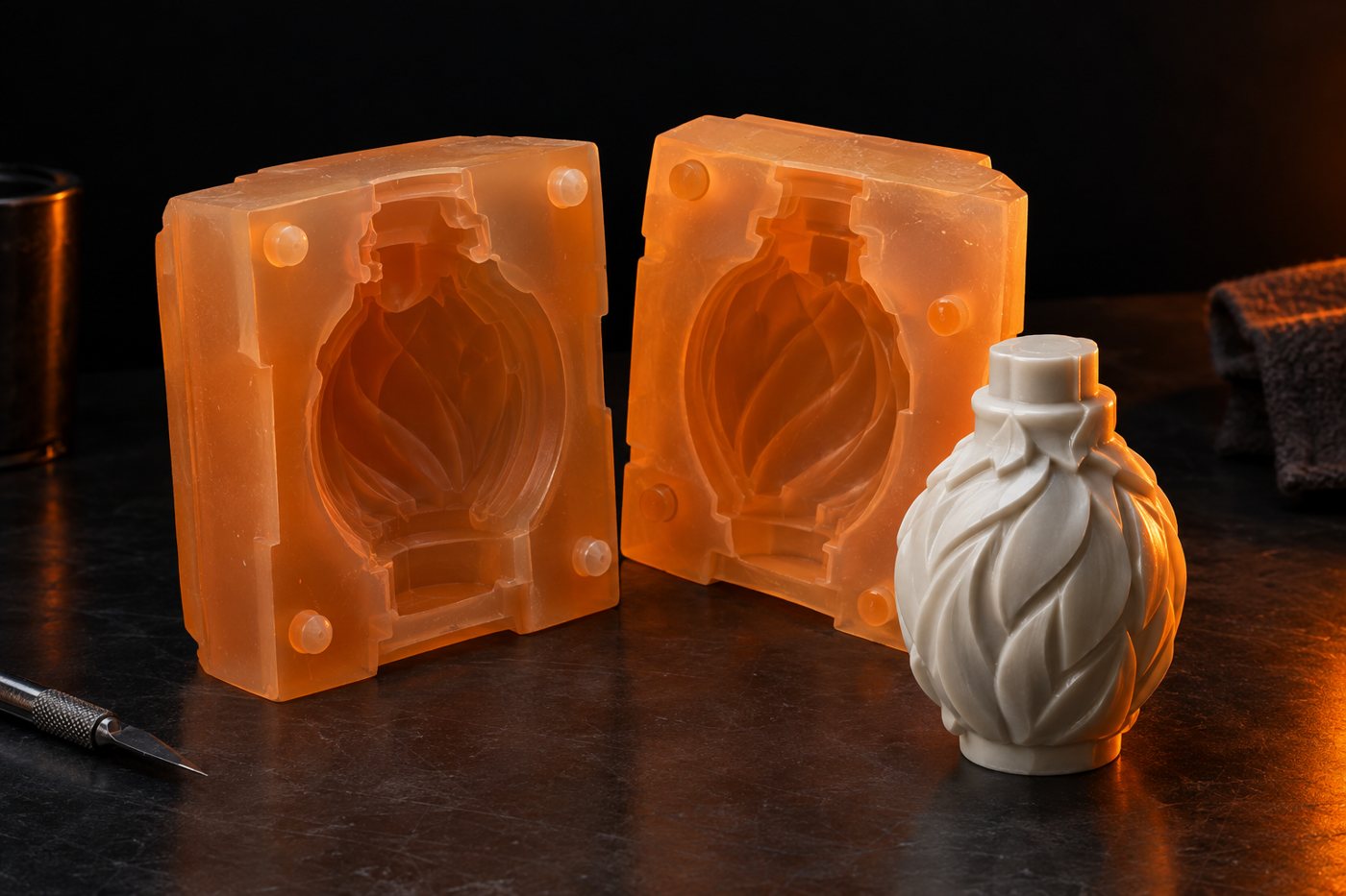 Custom silicone mold with a cast piece